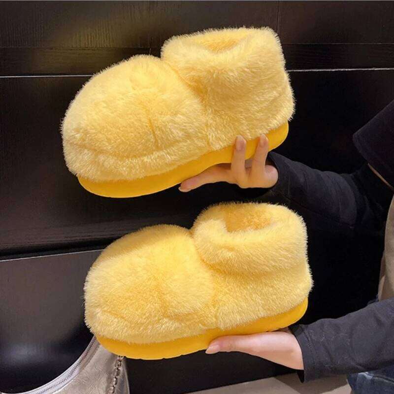 Women Indoor Street Fluffy Slippers High-top Style Summer Platform Shoes Warm Faux Fur Anti-slip Female Home Walking Snow Boots