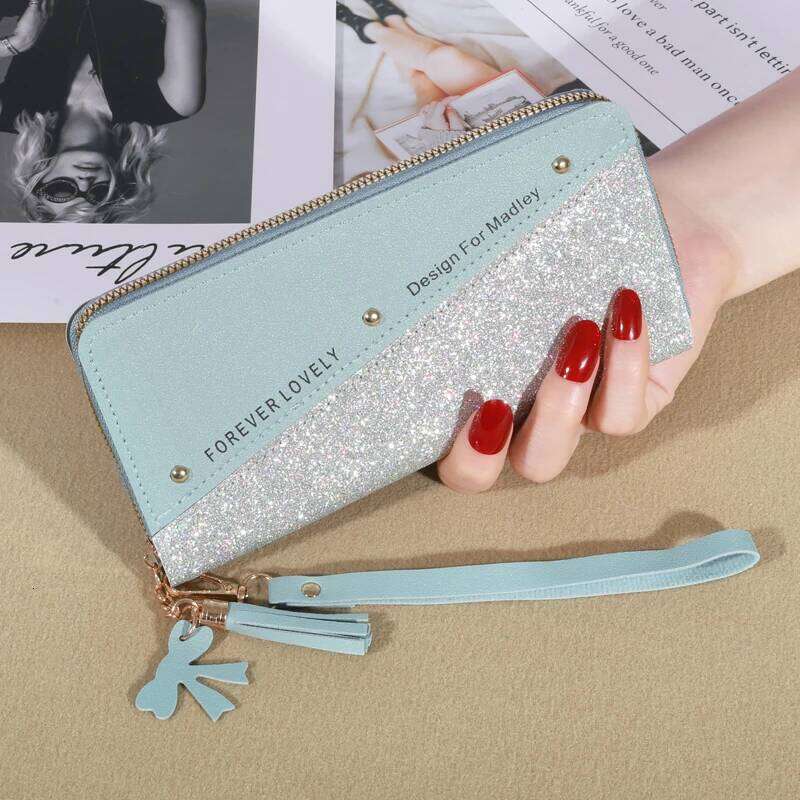 KISMIS New Long Women's Zipper Wallet - Korean Splicing, Color Contrast, Tassel, and Rivet Details C260304