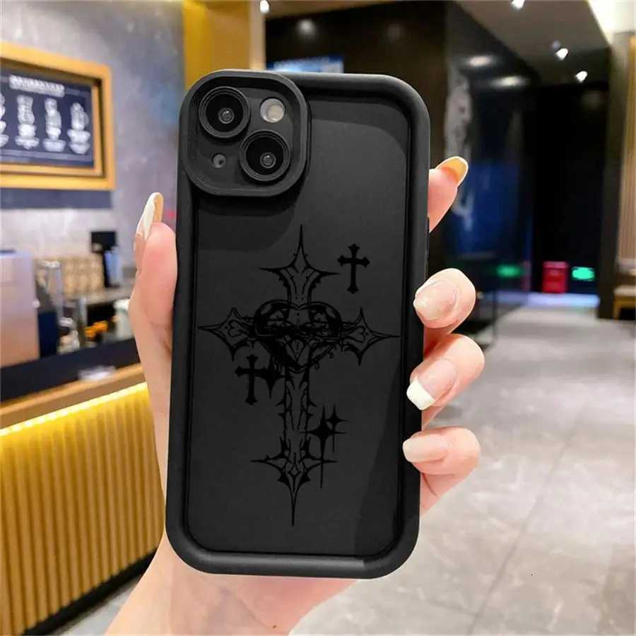 Luxury Black Cross Print Soft Phone Case for iPhone 16 Pro 15 Pro Max 14 13 12 11 XS 16 Plus Shockproof Protective CoverT260305