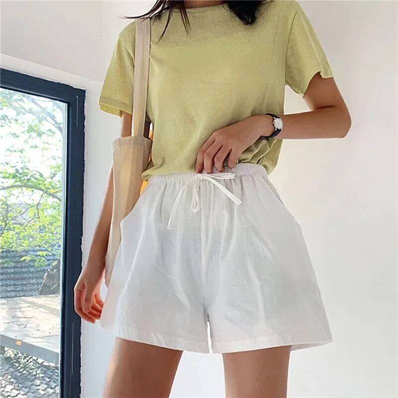Cotton Linen Women's Sport Summer Solid High Waist Black Shorts Women Fashion Plus Size Casual Basic Short Pants XJ260305