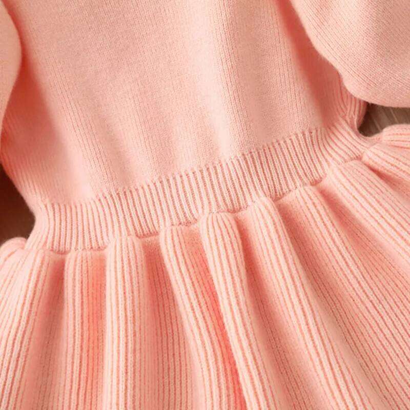 LILIGIRL Big Bow Puff Sleeve Dress Girls, Knitted Pleated Party Dress, Cute Casual Outfit for Baby & Toddler 2-6Y Z260304