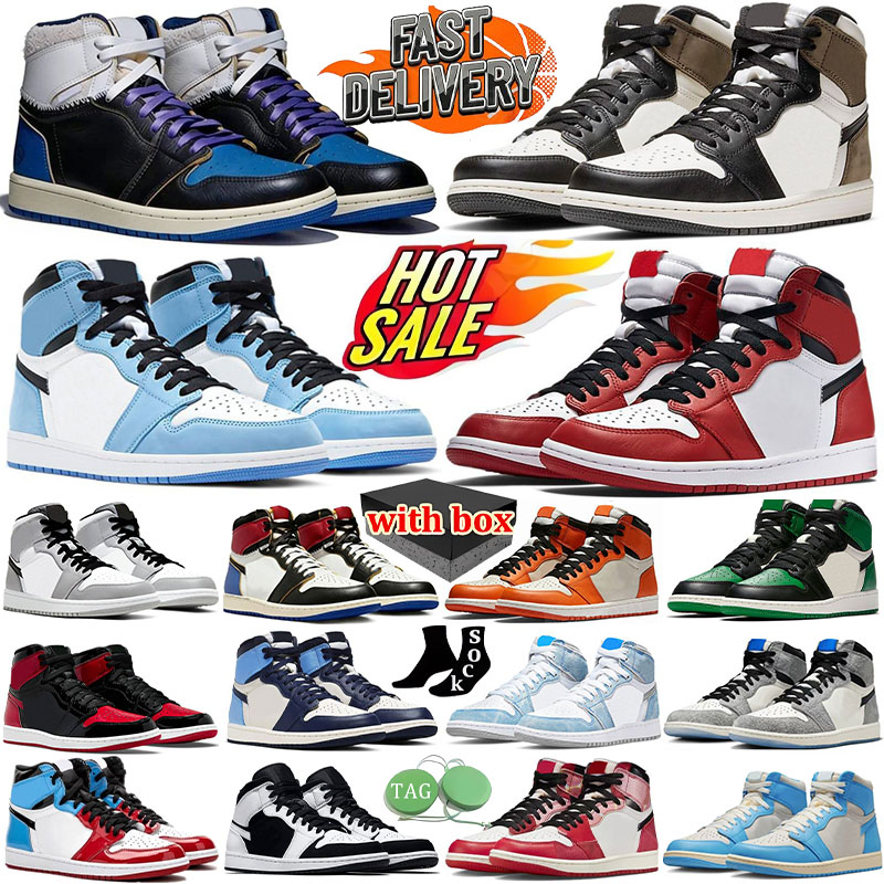 With Box Designer Men 1 Basketball Shoes 1S University Blue Dark Chicago Grey Hyper Royal High Bloodline Satin-Snake Taupe Haze Women Trainers Sneakers Eur 36-47