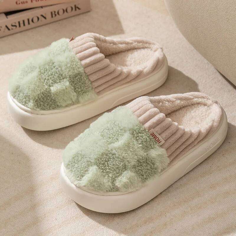 Kidmi Winter Women's Cotton Home PVC Warm and Anti-slip Ladies Shoes Comfortable Beathable Durable Thick Plush Slippers