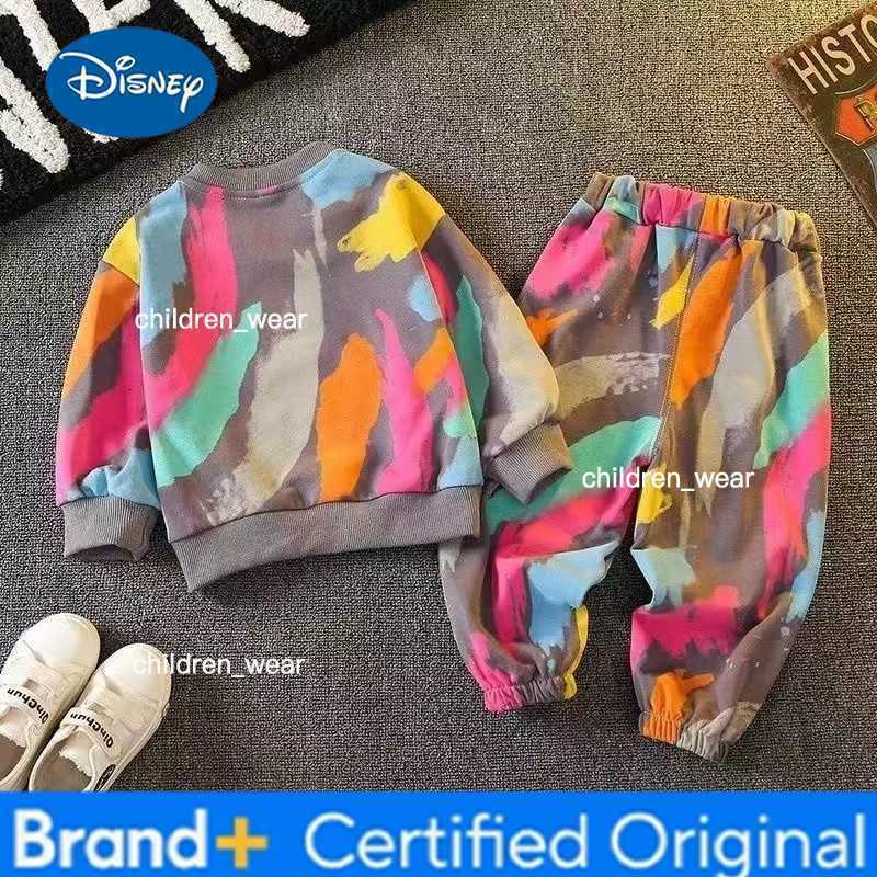 Disney Autumn Kid Girls Clothes Set Children Tie Dye Cartoon Sweatshirts Top And Pants Bottom 2 Pieces Suit Baby Long Sleeve Tracksuits H260305