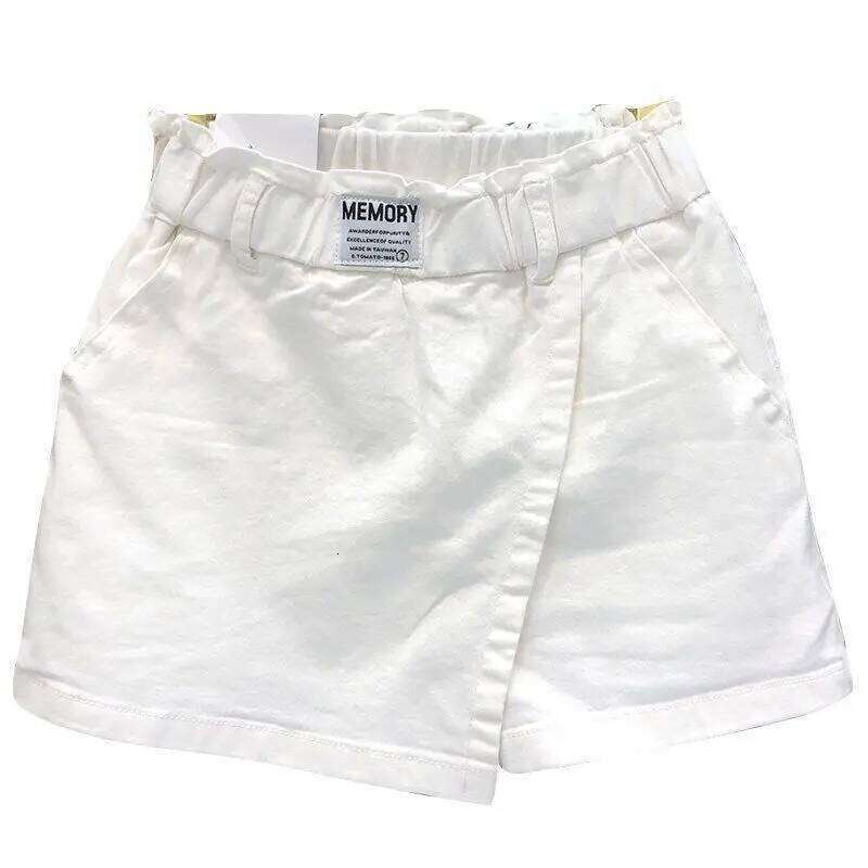 Fake Two Piece White Denim Skirt PURE COTTON Short Pant Asymmetric Elastic Waist Young Women Sweet Summer Skirts Korean Stylish XJ260305