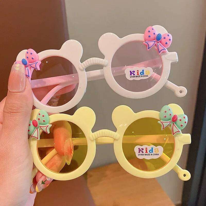 Cute Children's Sunglasses Boy Girl Cartoon UV400 Glasses Lovely Personality Bow Bear Eyeglass Eyewear Bag Outdoor Travel Photo Z260305