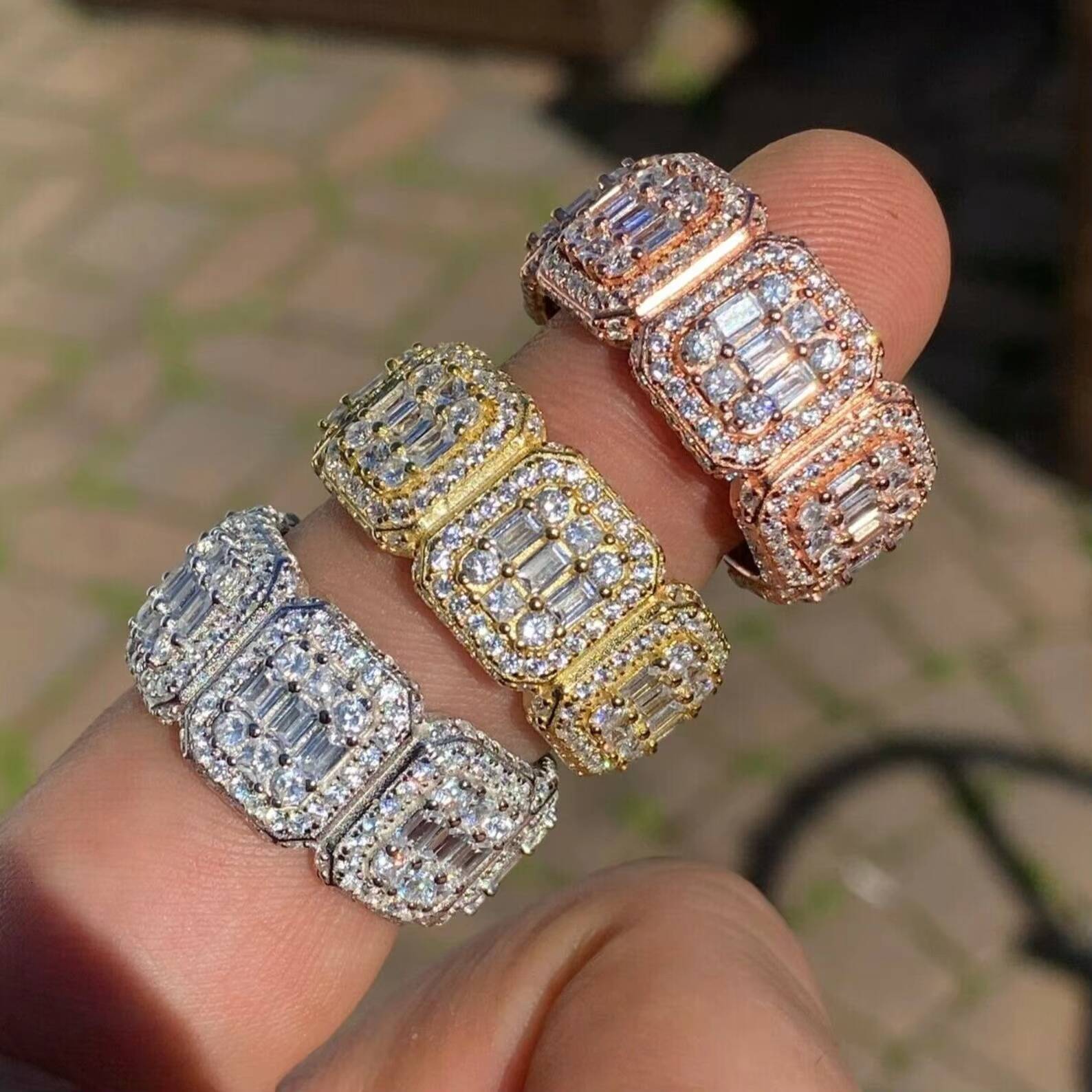 Mens Custom Iced Rapper Fine Jewelry 14k Rose Gold Plated Moissanite Engagement Ring Classic Hip Hop Champion IGI Certified Lab