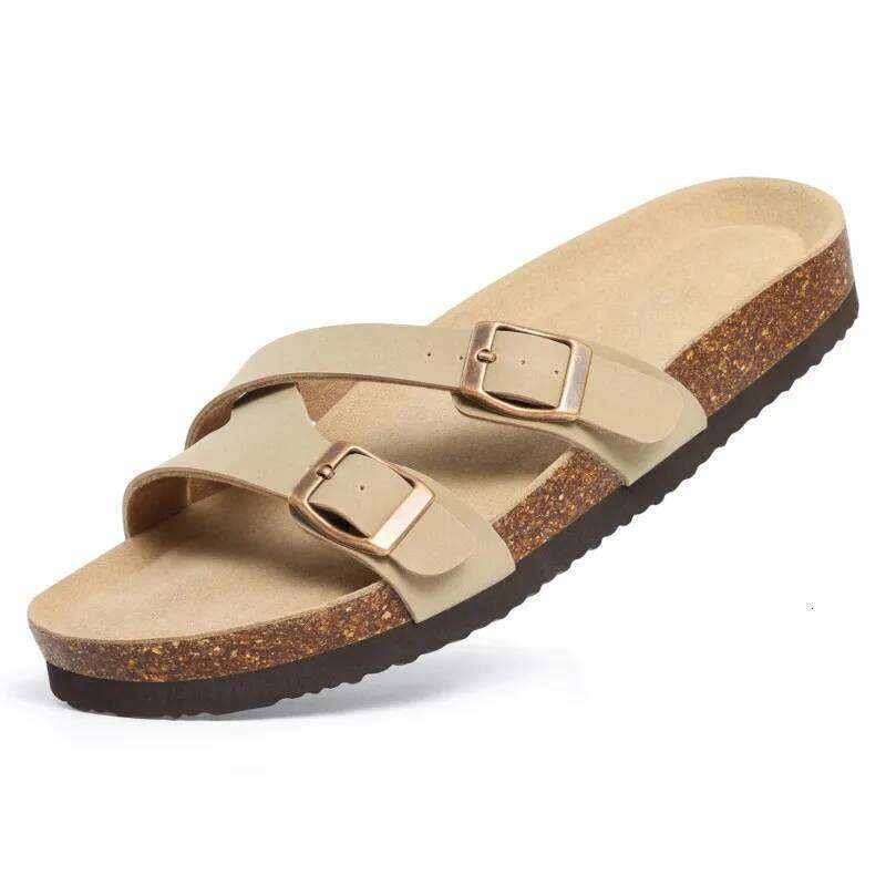 Kidmi Summer Women's Flat Cross Straps Fashion Sandals with Metal Buckle Lady Slides PVC Casual Beach Slippers