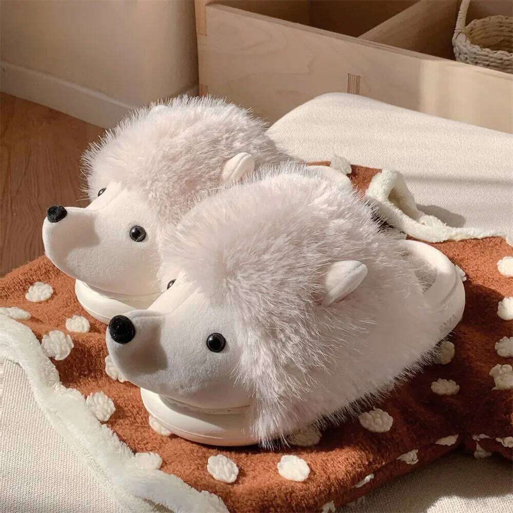 New Cute Cartoon Fluffy Slippers For Woman Winter Warm Shoes Funny Hedgehog Anti-slip Soft Plush Girls Indoor Home Floor Slides