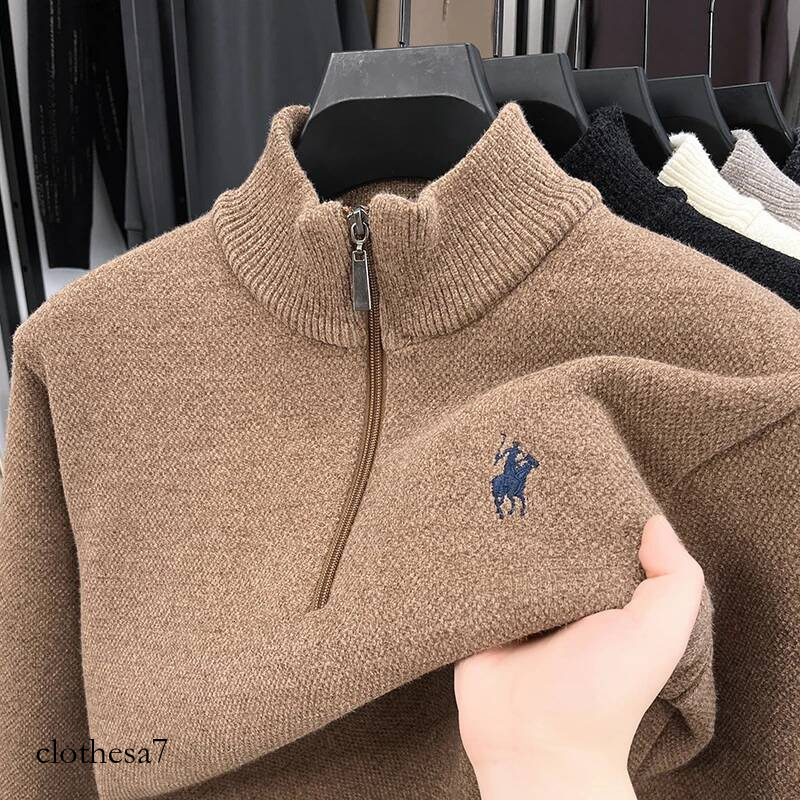 Luxury Quality Men Long-Sleeved Knitwear Mock Neck Half-Zip Thicken Horse Embroidery Spring New Pullover Fashion Casual MensWear - view 4