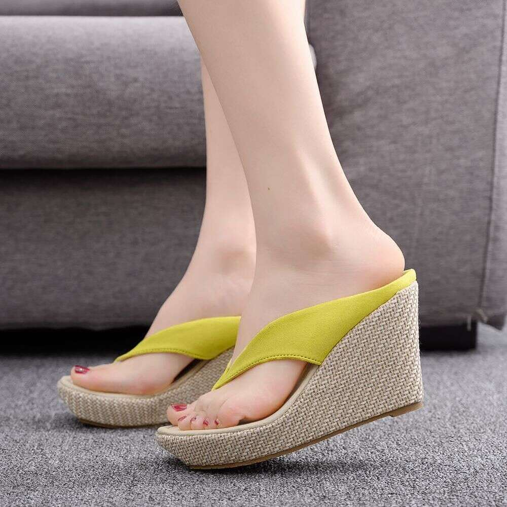 Foreign Trade Large Size Heel Slippers Waterproof Beach Toe Post Sandals Thick Sole Platform Wedge Flip Flops