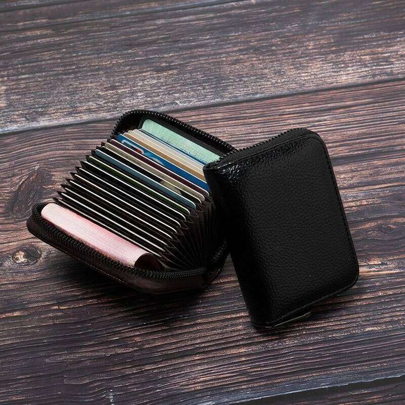 Blocking Card Organizer PU Leather Wallet Slim Multi Pocket Zippered Coin Holder Anti Theft Protection for Men Women Minimalist C260304