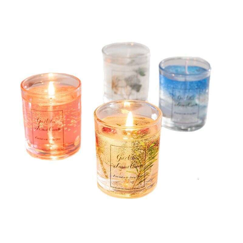 New Home Bedroom Romantic Fragrance Hotel Glass Cup Real Flower Jelly Candle Cross-Border In Stock W260304 W260305