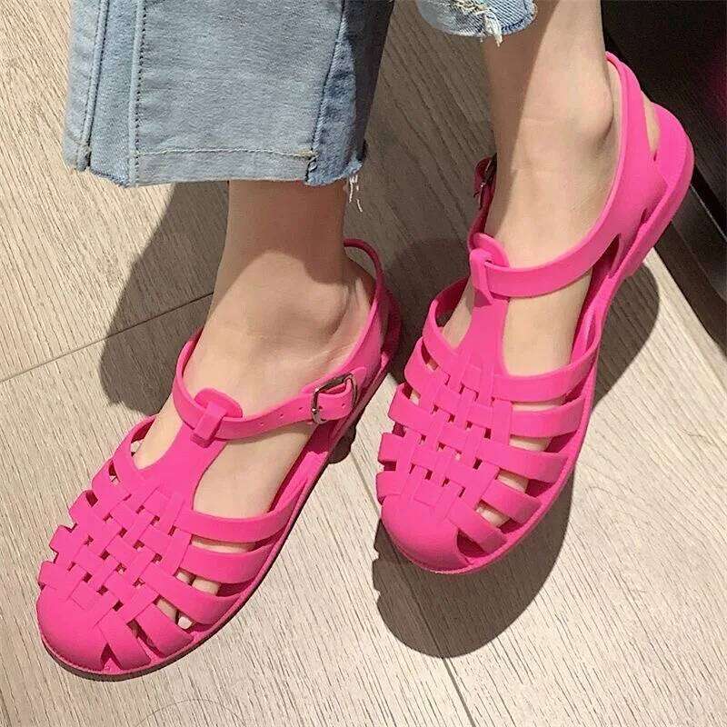 Women Rome Cut-out Gladiator Style Summer Shoes Soft PVC Peep Toe Girls Student Street Outdoor Sandals