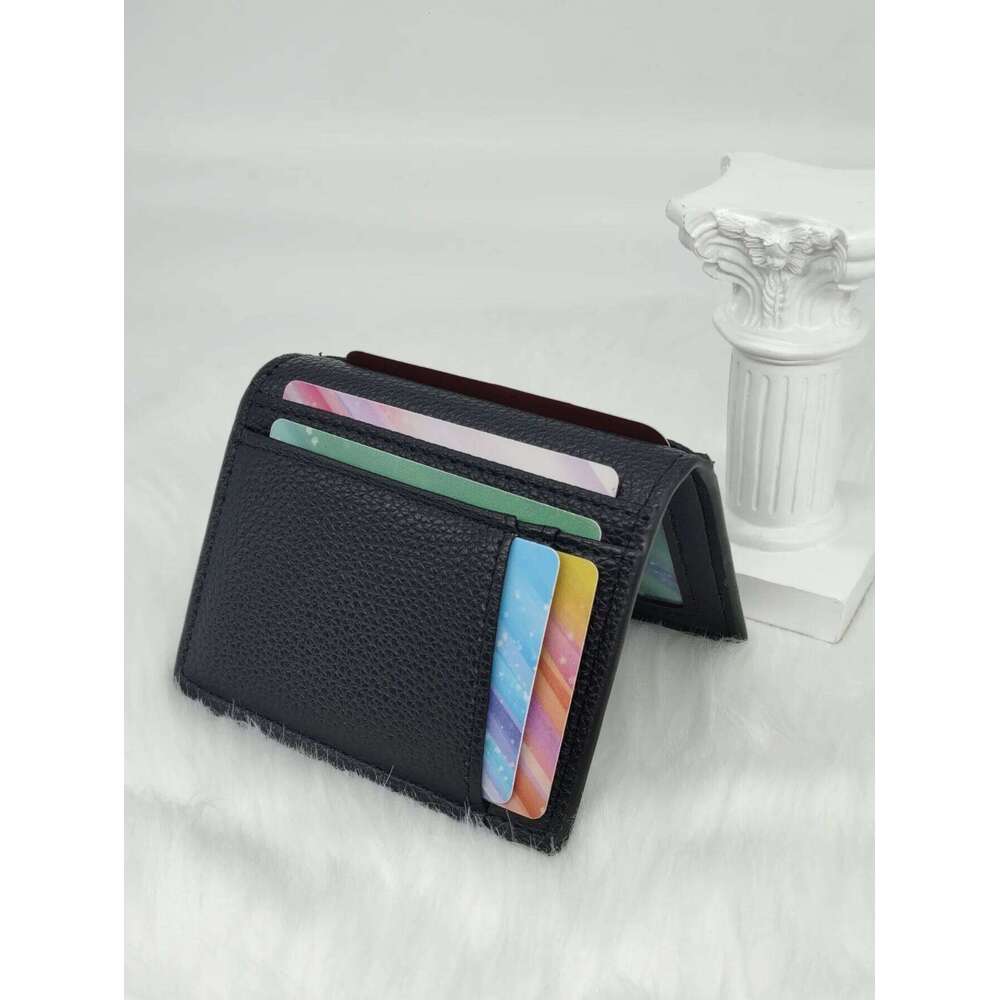 Stylish Minimalist Black Slim Card Holder for Business Professionals and College Students - New Trendy Men's Wallet C260304