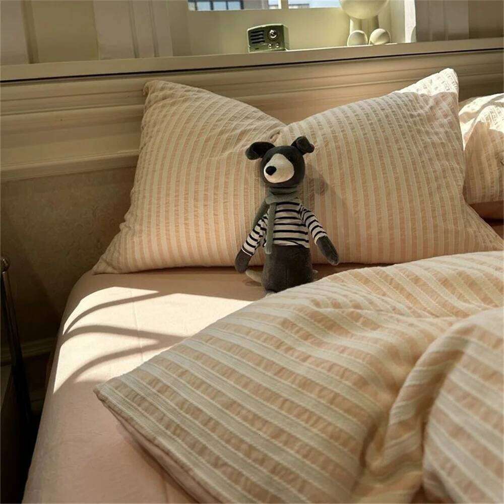 Ins Nordic Duvet Cover Quilt Minimalist Style Grey Strip Of Four Pieces, Home Luxury Bedding Set Bed Sheets C260304