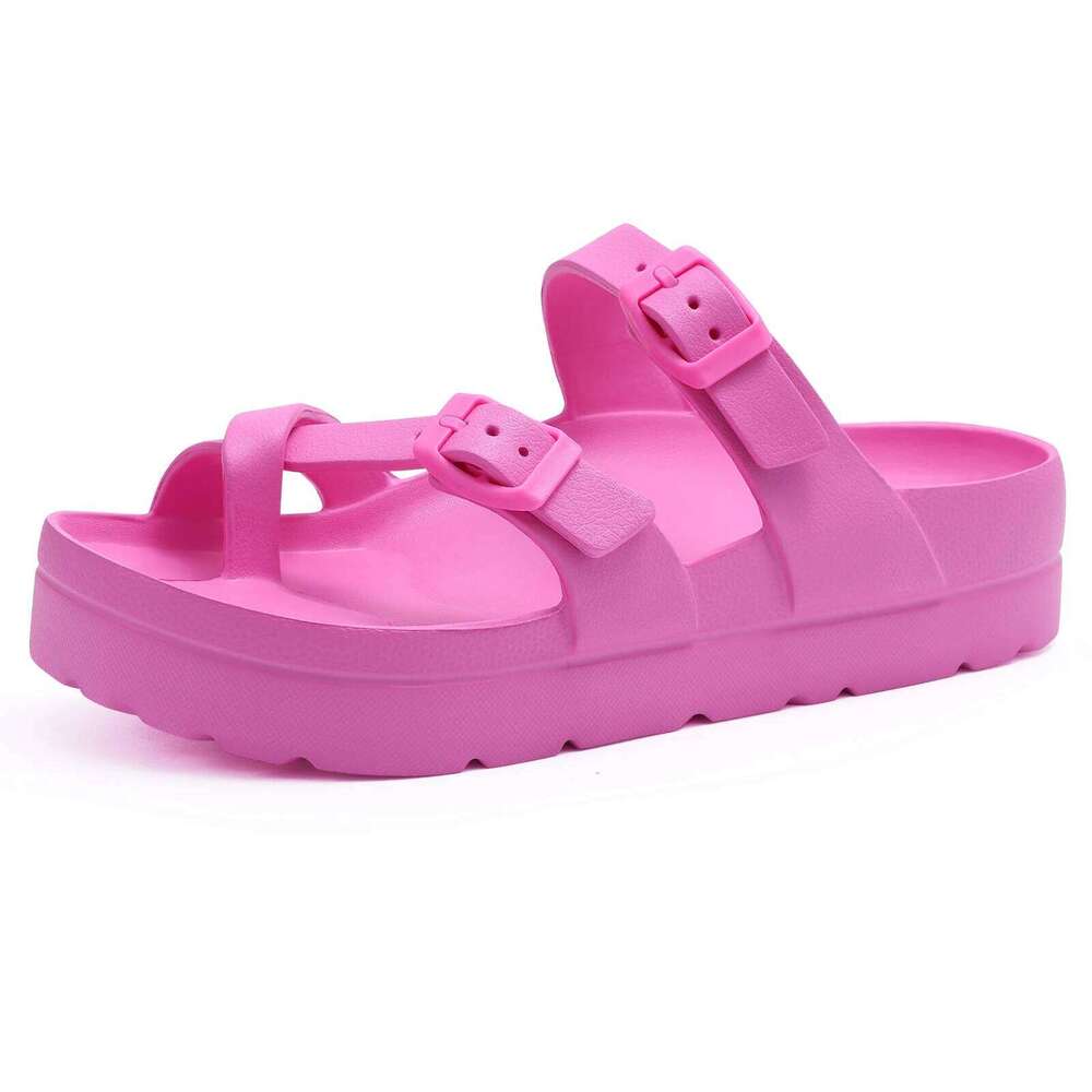 Kidmi Women's Comfort Slides Summer EVA Flat Double Buckle Adjustable Outdoor Platform Nonslip Vacation Sandals
