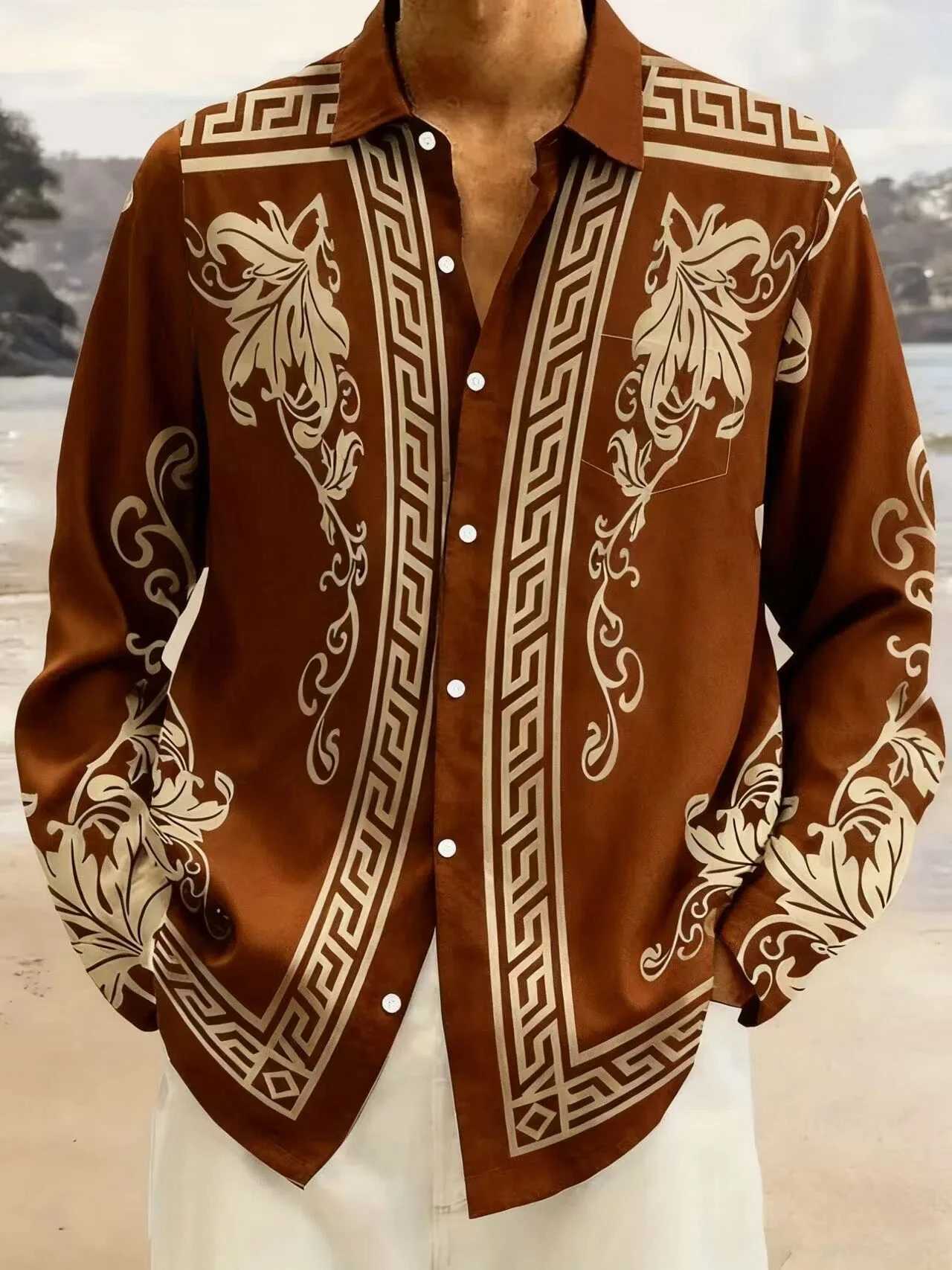 Mens retro long sleeved shirt luxurious gold Baroque chain pattern printed fashion long sleeved top for spring and autumn M260305