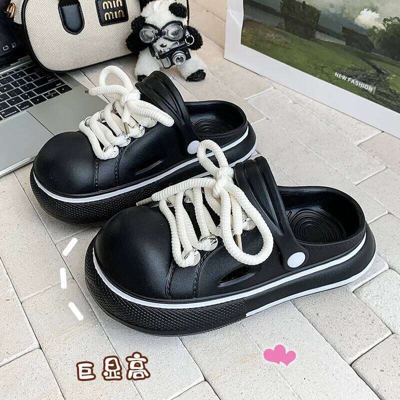 2025 Women Platform Slippers Lace-up Fashion Clogs Soft EVA Summer Shoes Thick Sole Girls Indoor Street Slides Slip-on Sandals