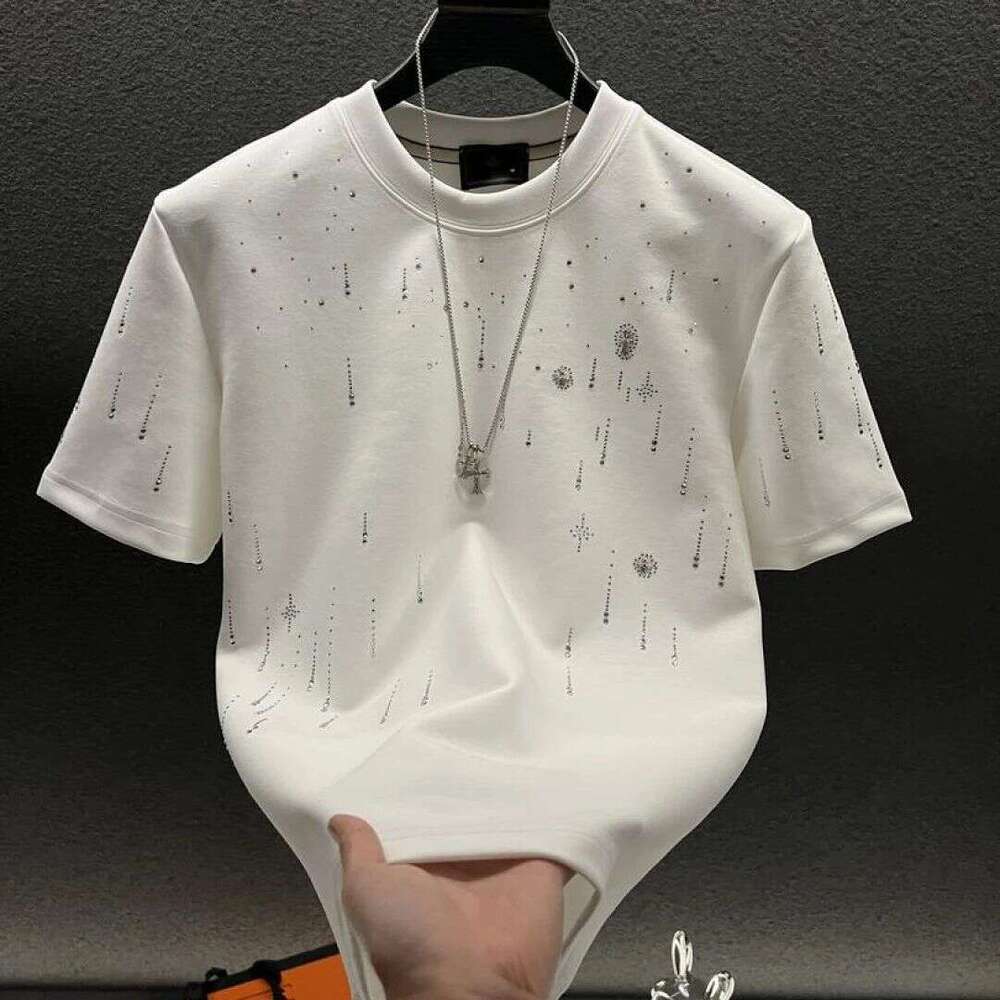Men's T-Shirt, Brand, Short-Sleeved, Star-Patterned, Round-Neck, Cross-Print, Slim-Fit, Youth Fashion, Casual, Trendy Short-Sleeve