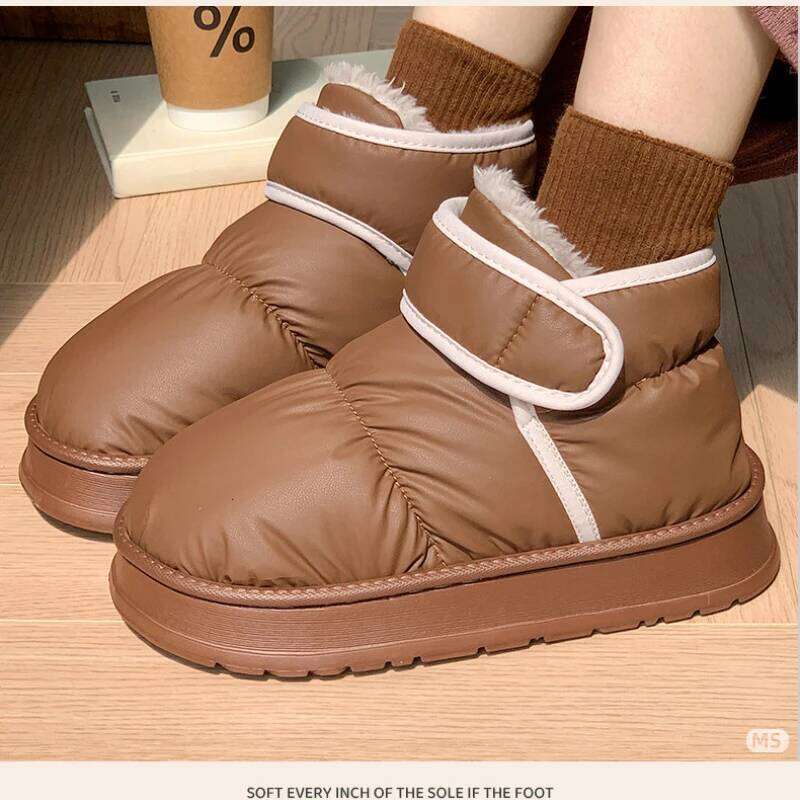 High-top Style Indoor Street Fluffy Slippers For Women Men Winter House Shoes Warm Plush Anti-slip Couples Leisure Snow Boots