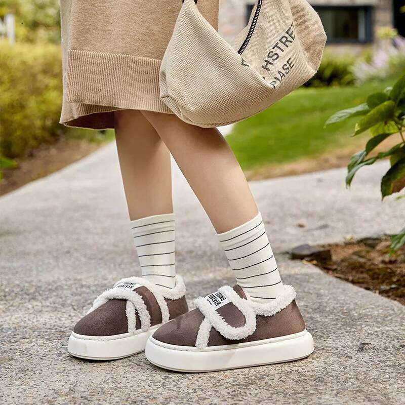 Women's Home Cotton Slippers New Arrival Winter Warm Shoes Soft Plush Anti-slip Girls Indoor Outdoor Slipper With Heel