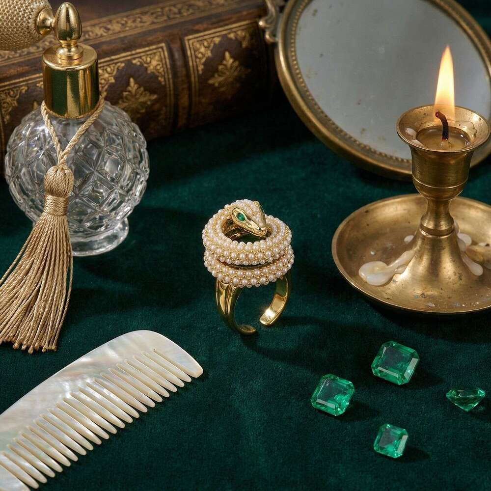 Vintage Snake-Shaped Earrings Necklace And Ring Set Exquisite Niche Fashion Accessories Light Luxury Palace-Style Jewelry High-Quality