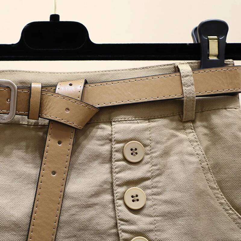Shorts Women Belt Korean Solid Buttons Side Slit A-line Streetwear Fashion Skirts Chic Harajuku Summer Loose Pants XJ260305
