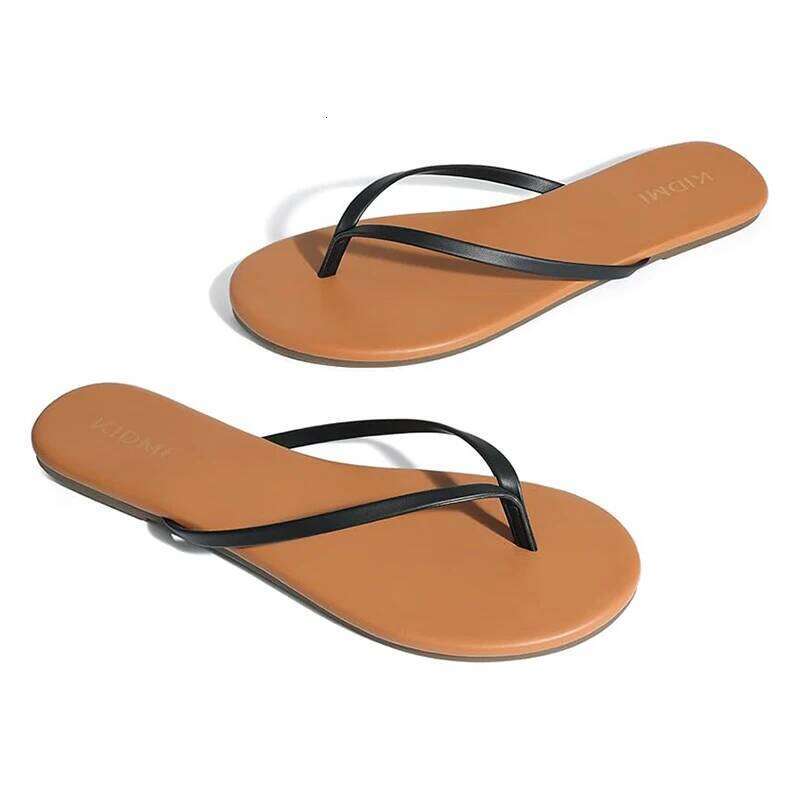 Kidmi 2026 New Vegan Leather Flat Thong Flip Flops Comfortable Memory Foam Summer Beach Sandals for Women