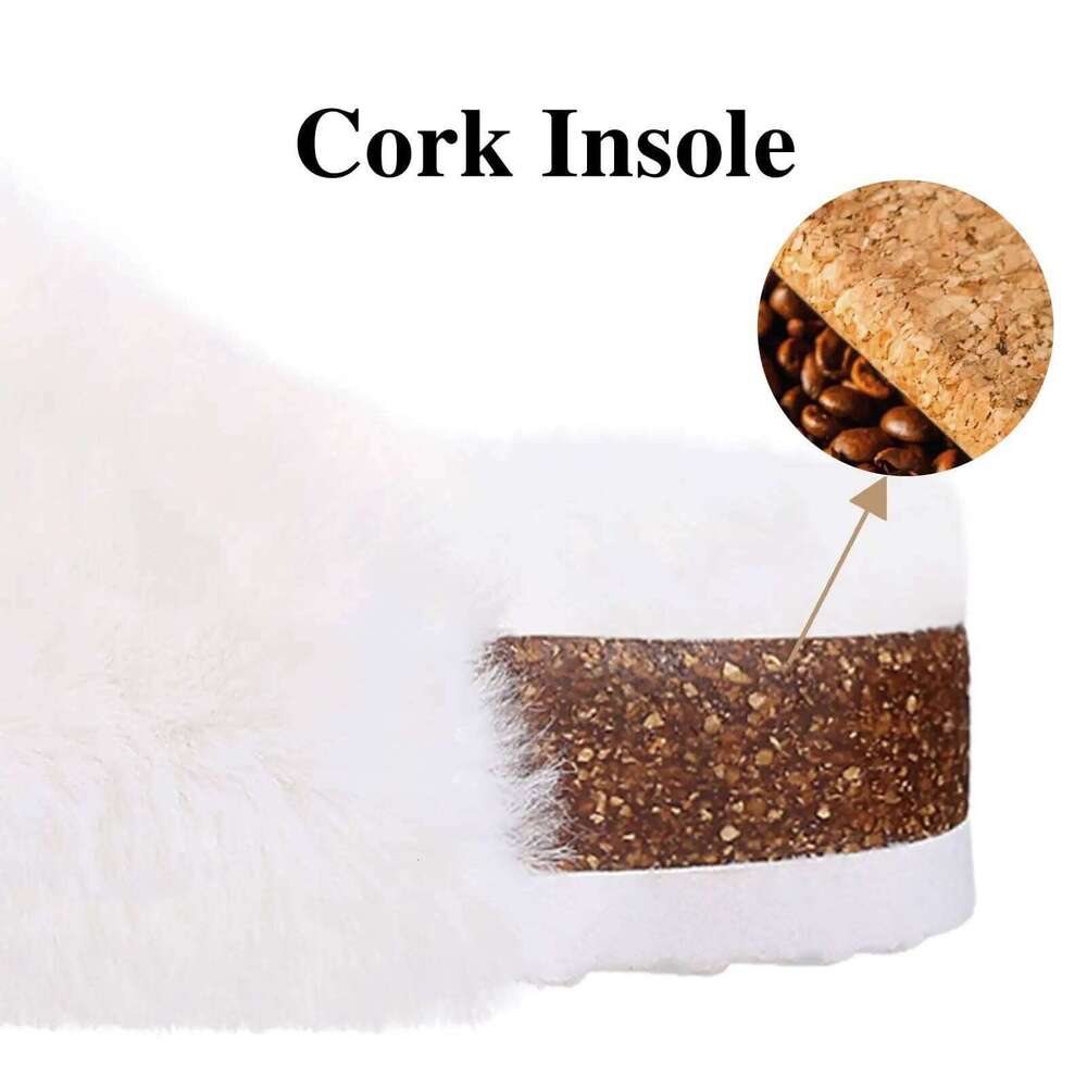 Kidmi New Fashion For Women Indoor Fluffy Slippers With Adjustable Metal Buckle Arch Support Comfort Cork Insole Slides