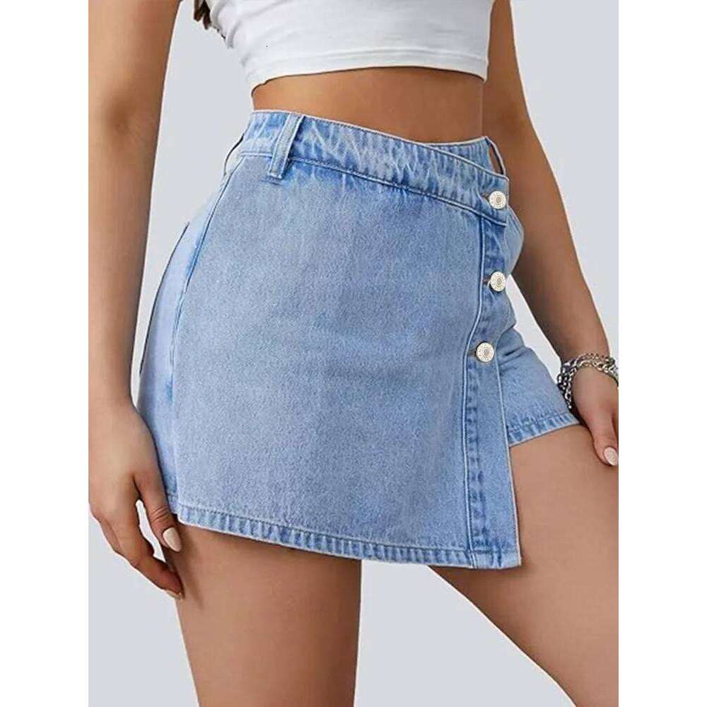 Women's Denim Shorts High Waisted Asymmetric Button Detailing Ideal for Trendy Summer Outfits Casual Occasions XJ260305