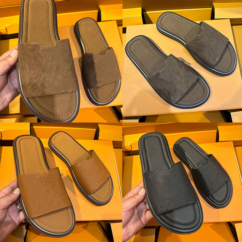 Summer Outdoor Casual Portofino Mule designer Minimalist Flat Suede sandals mules mens grained calf leather Beach vacation mules slippers