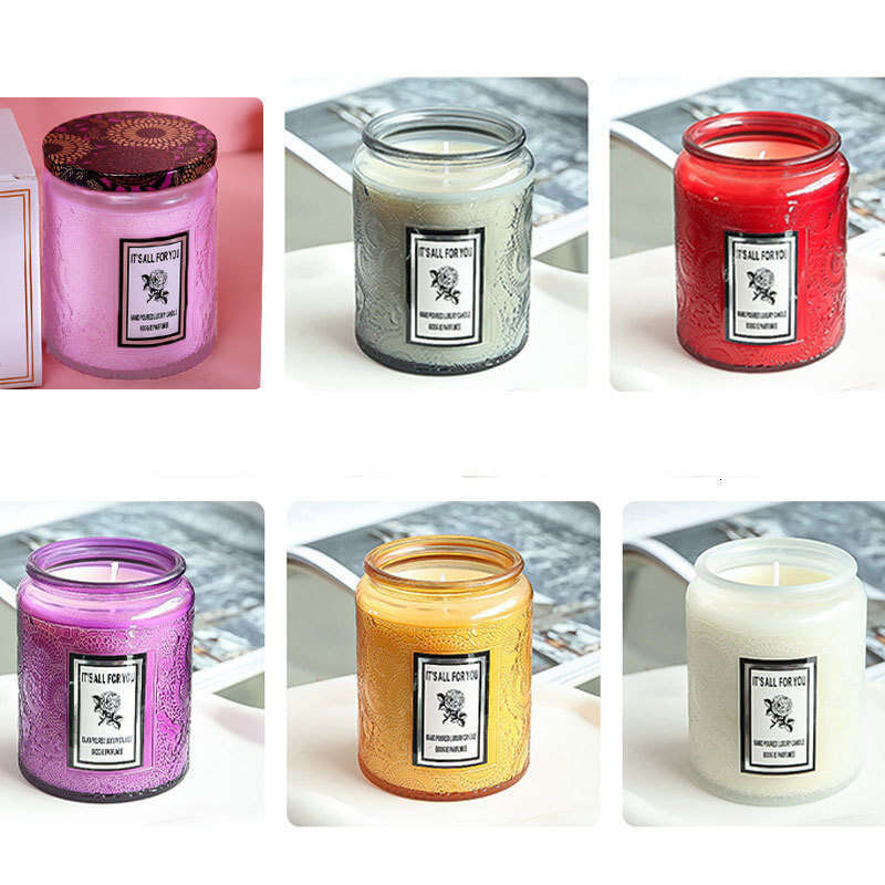 Vintage Large Embossed Cup Wax Fragrance Glass Bottle Romantic Beautiful Birthday Gift Candle W260305