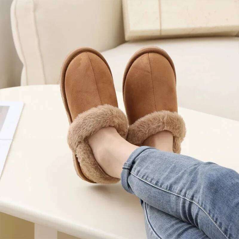 Kidmi New Women's Winter Fuzzy Cotton Shoes Outdoor Warm Memory Foam Non-Slip Snow Boots Lady Fashion Soft Casual House Slippers