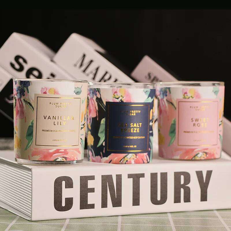 Glass Cup Rose/vanilla/jasmine Home Bedroom Living Room Bathroom Air Fresh Plant Wax Smokeless Scented Candle W260304 W260305