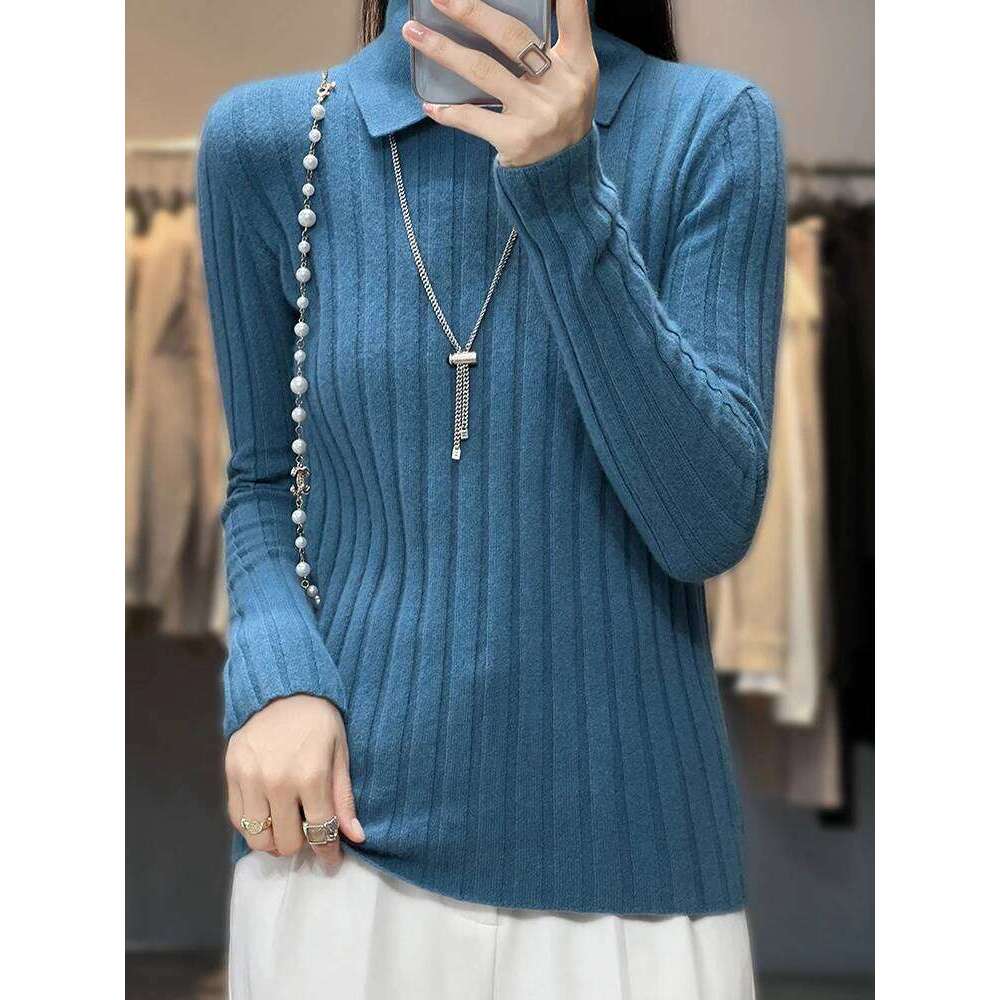 2025 Knitted Sweater New Polo Collar Long Sleeve Slim Fit Pullovers Women Autumn Winter Sweaters Soft Warm Bottoming Tops XJ260305