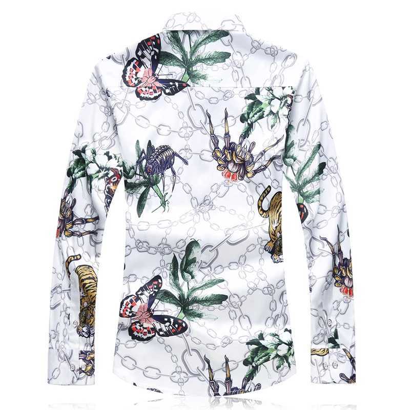 White Men Long-sleeves Printed Shirt Asian Size Loose Fit Shirts Fashion Casual Chemise Single-breasted Lapel Camisa M-7XL M260305
