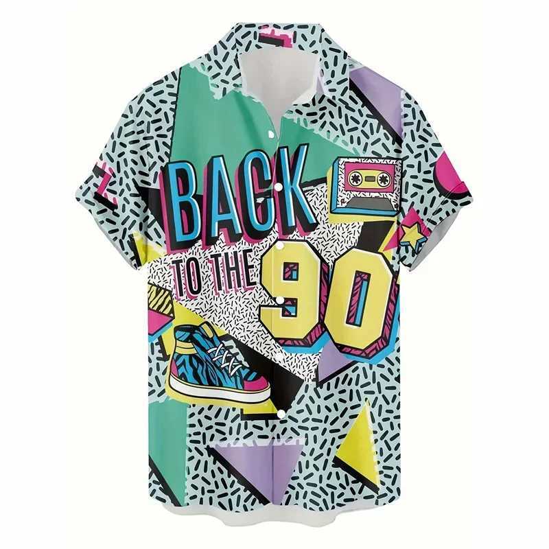 Retro 80s 90s Hawaiian Shirts Men Clothing 3D Printed Short Sleeves Tops Cool Outdoor Lapel Blouse Y2k Summer Button Shirt M260305