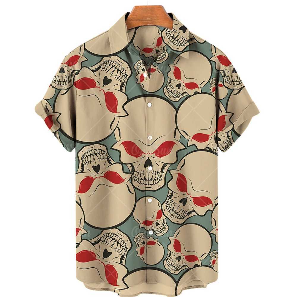 Hawaiian Beach Shirt Fashion Design Mens 3D Skull Print Shirt Retro Casual Street Clothing Mens Summer Unisex Short Sleeve Top M260305