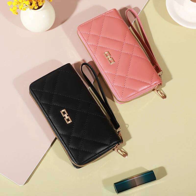 Zip Around Long Wallet, Women's Fashion Letter Detail Wristlet, Versatile Phone Wallet With Zipper Pocket C260304