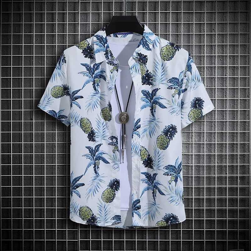 Hawaiian Shirt Man Print Casual Thin Beach Slim Fashion Shirt Black Social Vintage Funny Oversized Clothes a77 M260305