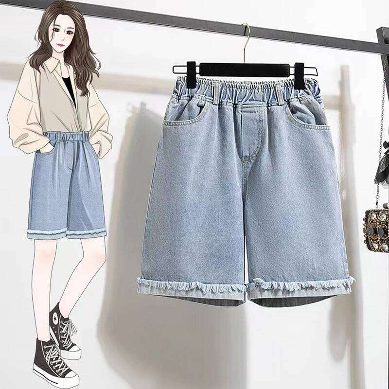 Bermuda Denim For Women 2024 Summer New Arrivals High Waisted Big Stretch Burrs Blue Color Loose Jeans Shorts Hot Sale XJ260305