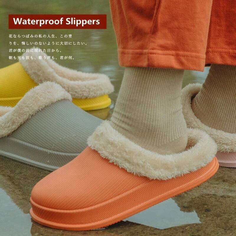 Women House EVA Warm Fur Winter Indoor Shoes Lovers Plush Home Floor Slides Female Male Kitchen Work Slippers