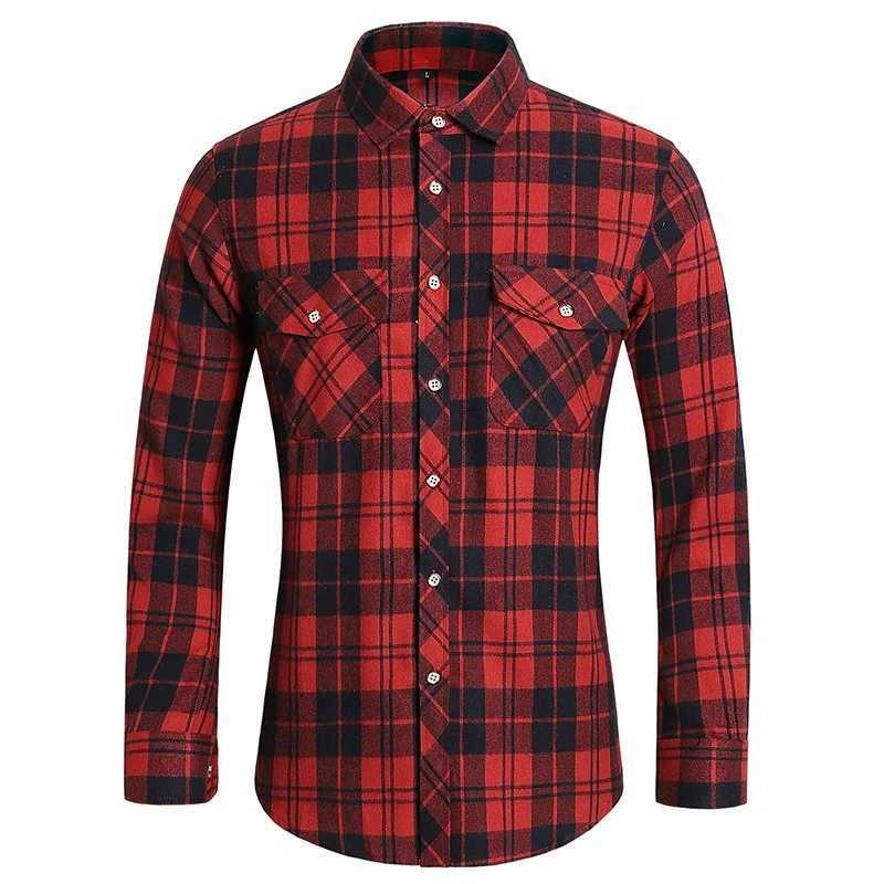 New Fashionable Mens Checked Long-sleeved Shirt Featuring A Stylish Square Neckline Is The Perfect Choice for Casual Wear M260305