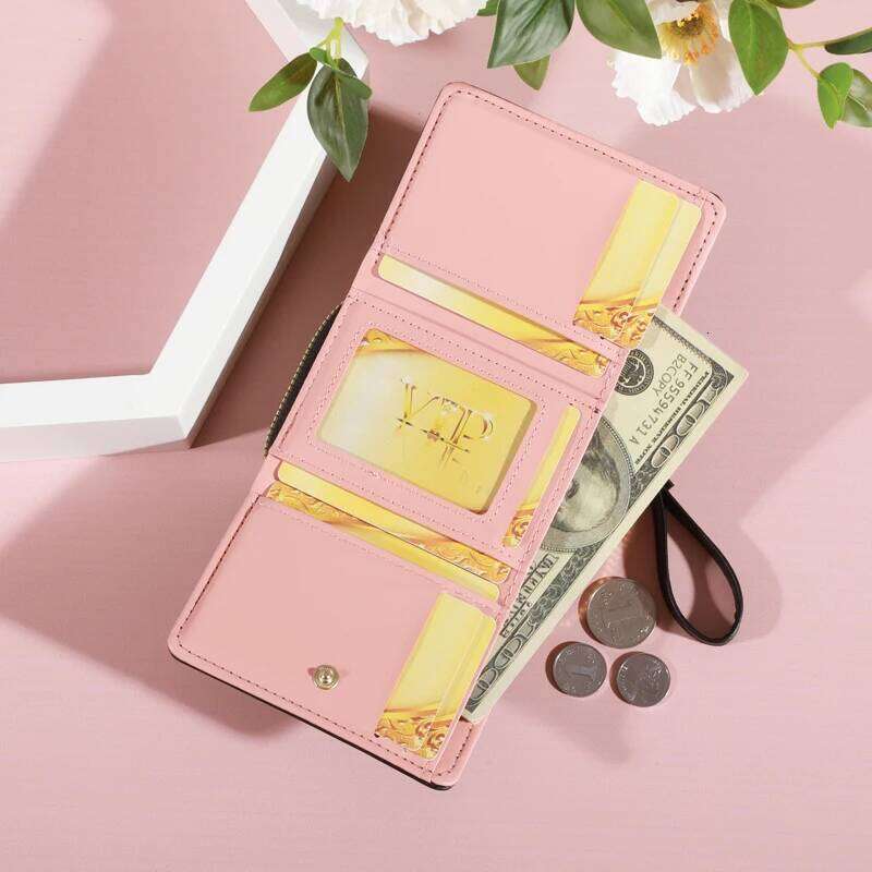 New Tri Fold Ladies Wallet with Wristlet- Snap Closure, Multiple Zip Pockets, Casual Style Credit Card Holder for Women C260304