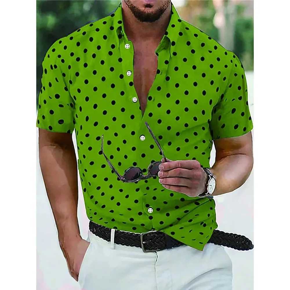 Polka Dot Pattern Mens Short Sleeve Design Digital Printed Shirt Comfortable Summer Hawaiian Beach Outdoor Casual Men Clothes M260305