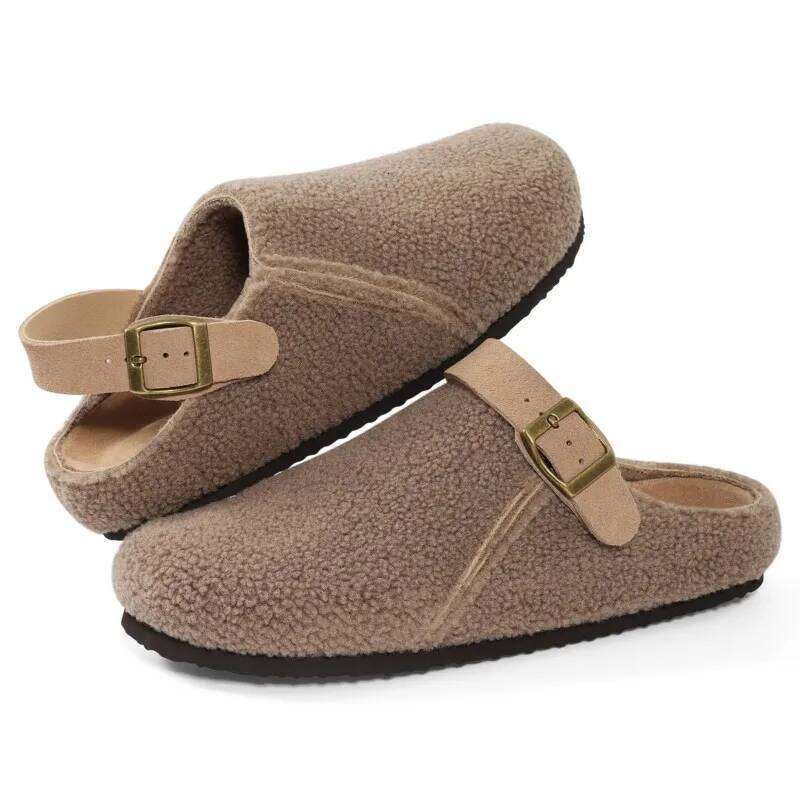 Kidmi Winter Plush Lining For Womens Non-slip Platform Indoor Slides Furry Cozy Outdoor Slippers With Adjustable Buckle