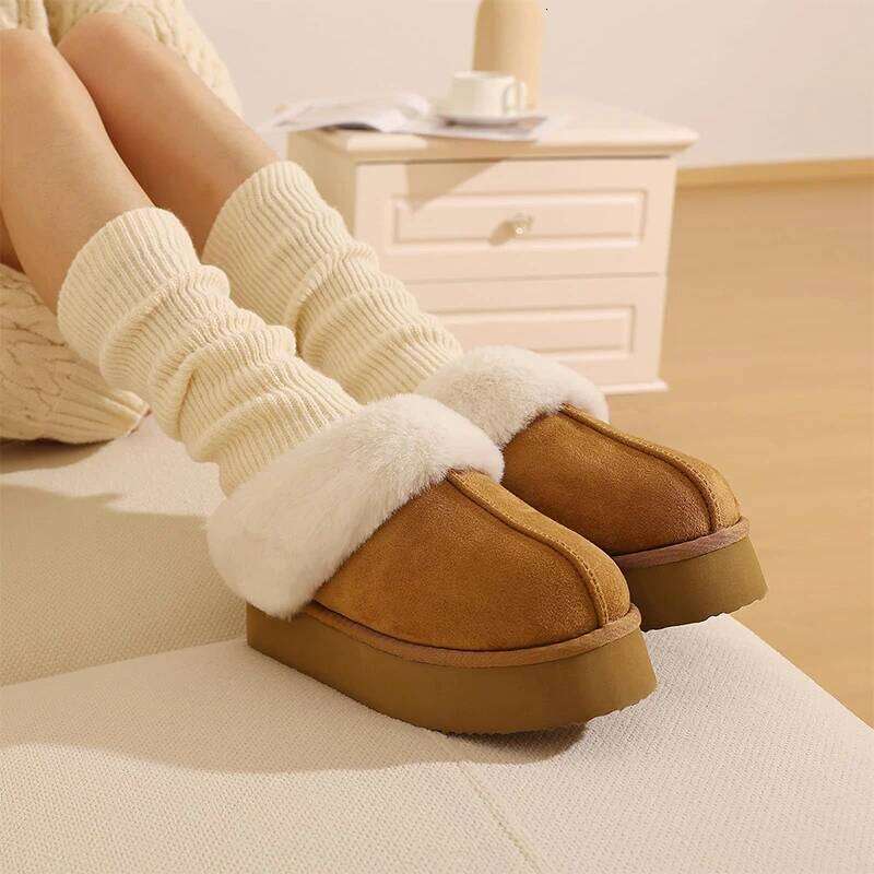 Kidmi New Fuzzy Platform Slippers Women Comfortable Winter House Shoes with Memory Foam Women's Cotton slippers
