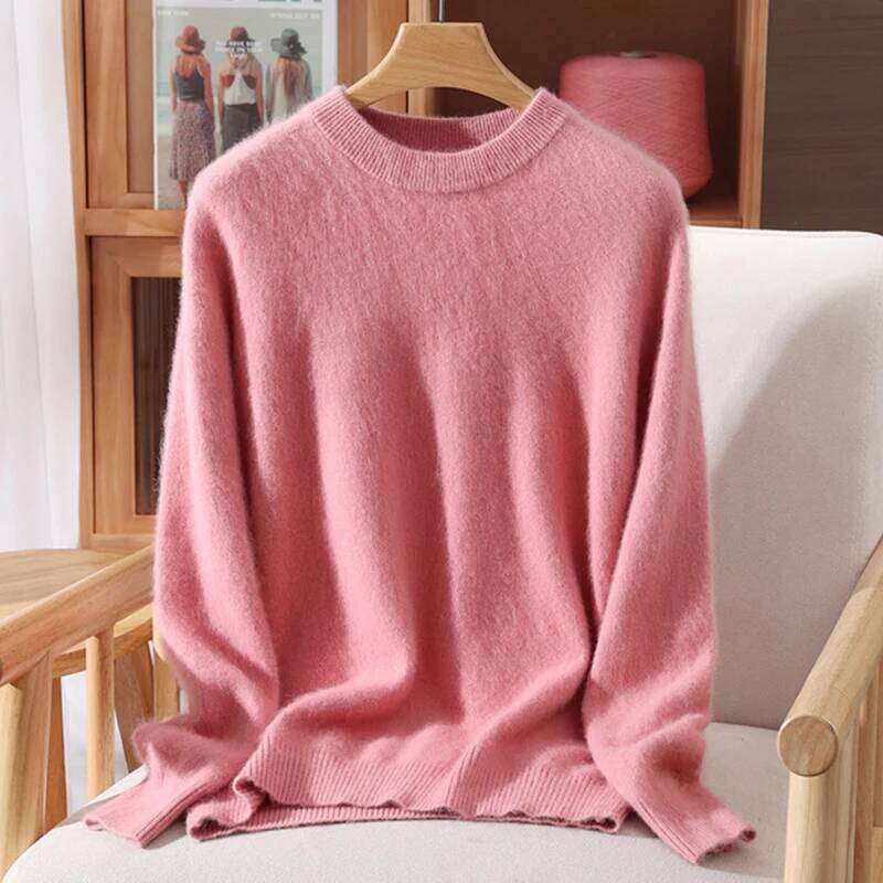 Women's O-Neck Casual Loose Exquisite Soft Warm 100% Mink Cashmere Sweater Autumn Winter Pullover Fashion Solid Clothing Tops XJ260305