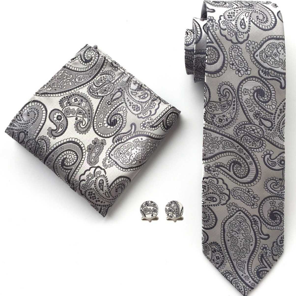 2025 floral checkered paisley artistic style men's tie pocket handkerchief cuff set H250820